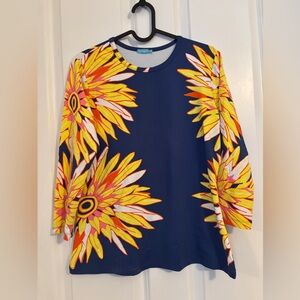 J. McLaughlin - Women’s Sunburst Floral Long Sleeve Top - Navy & Yellow. Size M